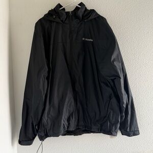 Columbia Mens XL Black Hooded Rain Jacket Brushed Polyester Lining